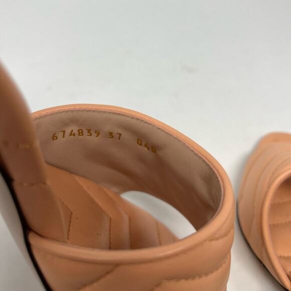 Gucci GG Marmont Quilted Peach Leather Heel Mules Sandal size 37 EU 7 US - Picture 4 of 7